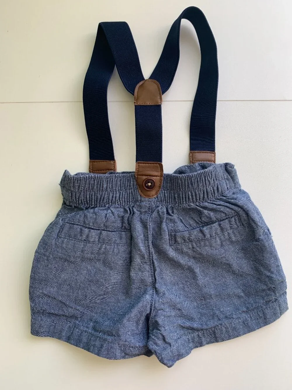 Gymboree Boy Seersucker Blue Stripe Short Suspender Overall Size 0-3 months